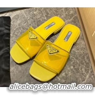 Sophisticated Prada TPU Logo Flat Slide 1.5 cm Sandals 062293 Yellow 