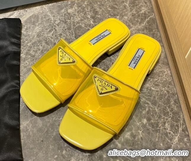 Sophisticated Prada TPU Logo Flat Slide 1.5 cm Sandals 062293 Yellow 