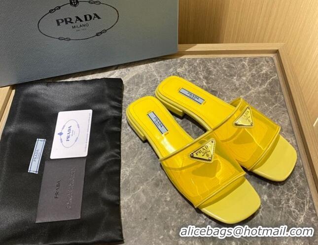 Sophisticated Prada TPU Logo Flat Slide 1.5 cm Sandals 062293 Yellow 