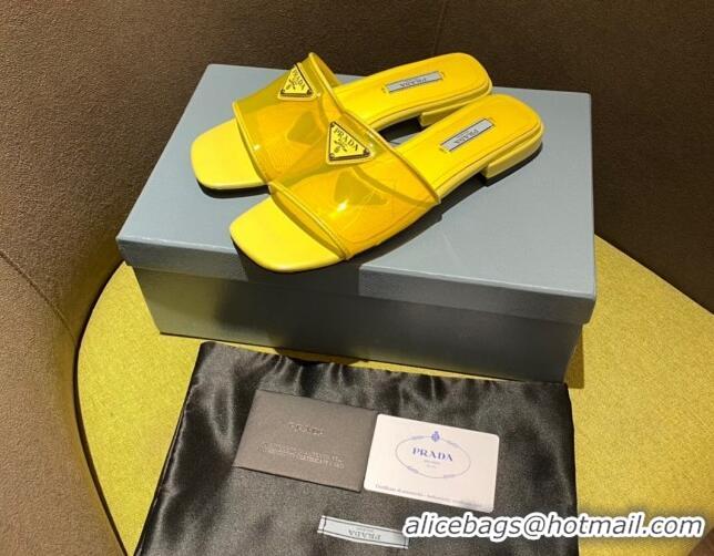 Sophisticated Prada TPU Logo Flat Slide 1.5 cm Sandals 062293 Yellow 