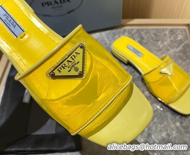 Sophisticated Prada TPU Logo Flat Slide 1.5 cm Sandals 062293 Yellow 