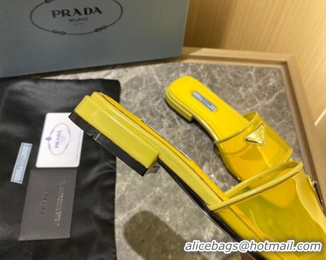 Sophisticated Prada TPU Logo Flat Slide 1.5 cm Sandals 062293 Yellow 