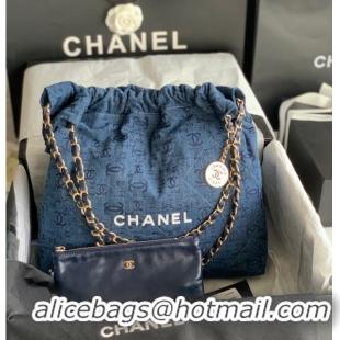 Famous Brand CHANEL 22 HANDBAG Denim AS3261 blue&white