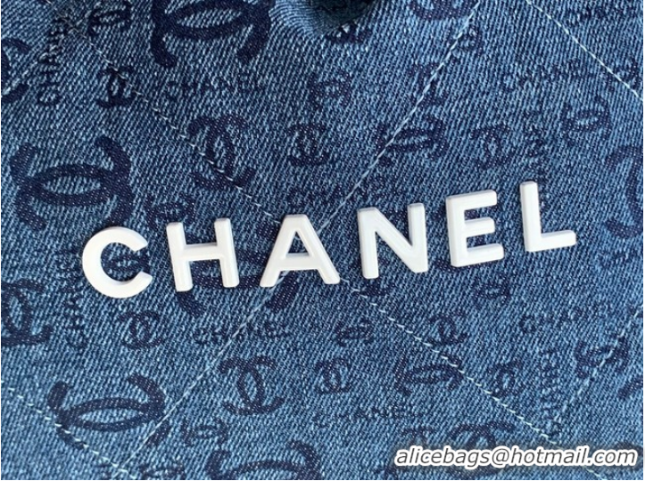 Famous Brand CHANEL 22 HANDBAG Denim AS3261 blue&white