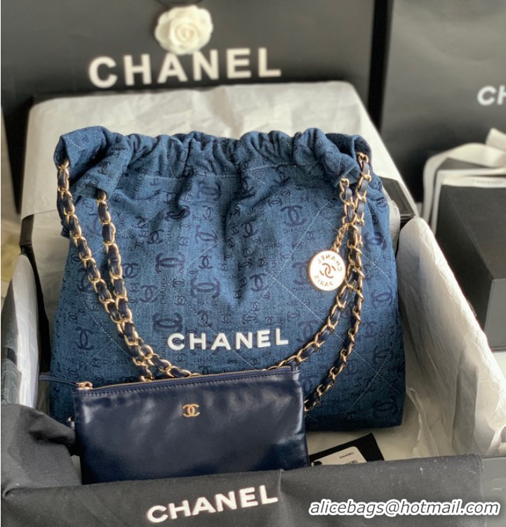 Famous Brand CHANEL 22 HANDBAG Denim AS3261 blue&white