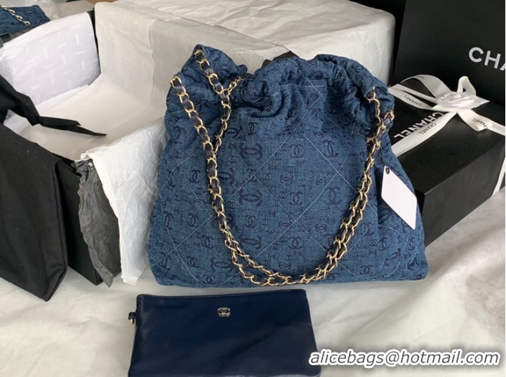 Famous Brand CHANEL 22 HANDBAG Denim AS3261 blue&white