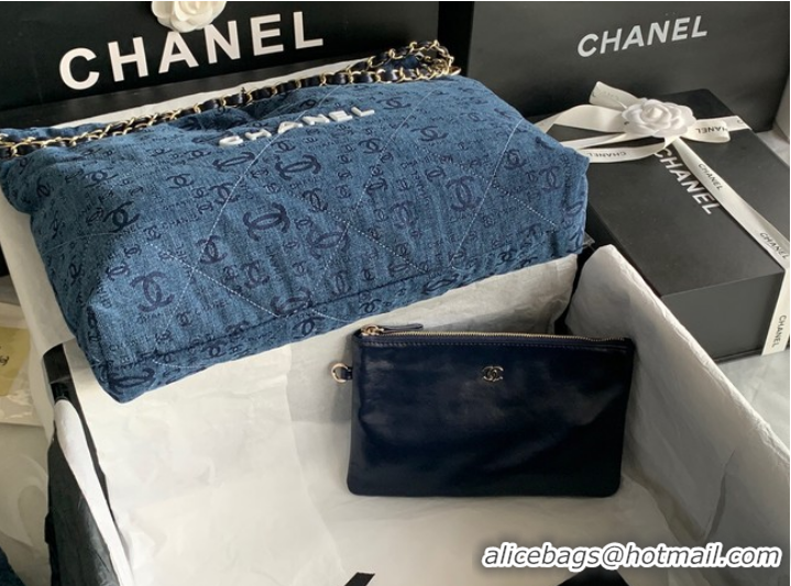 Famous Brand CHANEL 22 HANDBAG Denim AS3261 blue&white