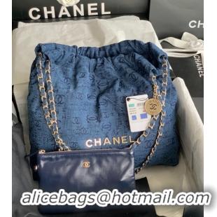 Famous Brand CHANEL 22 HANDBAG Denim AS3261 blue&gold