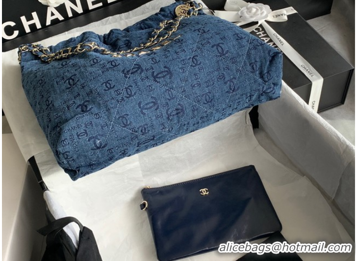 Famous Brand CHANEL 22 HANDBAG Denim AS3261 blue&gold