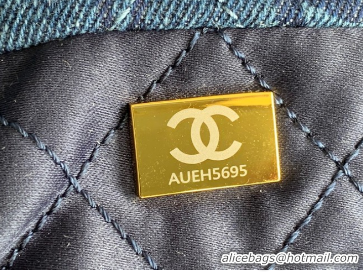 Famous Brand CHANEL 22 HANDBAG Denim AS3261 blue&gold