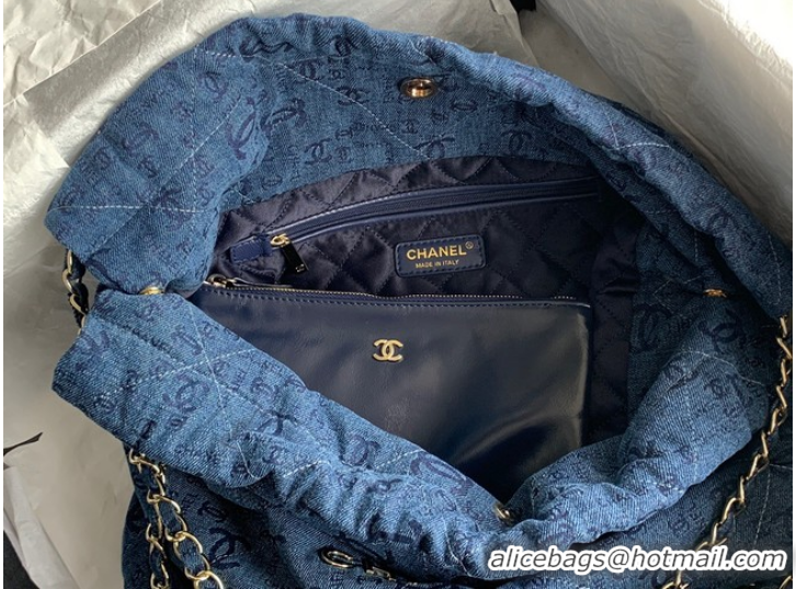 Famous Brand CHANEL 22 HANDBAG Denim AS3261 blue&gold