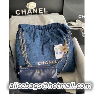 Trendy Design CHANEL 22 HANDBAG Denim AS3262 blue&gold