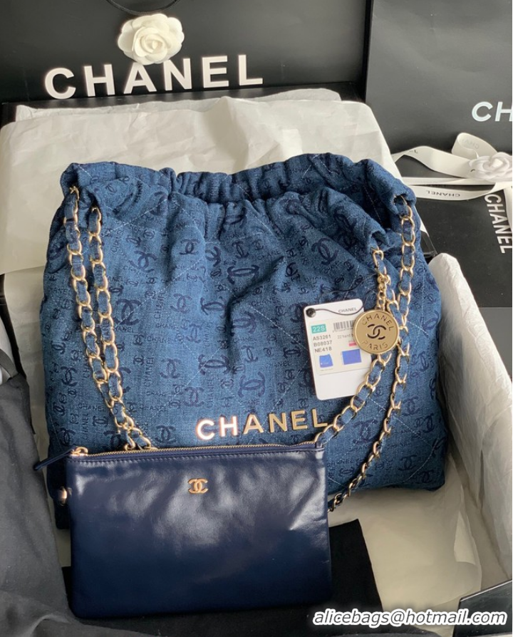 Trendy Design CHANEL 22 HANDBAG Denim AS3262 blue&gold