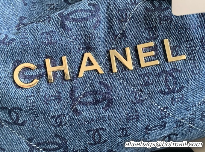 Trendy Design CHANEL 22 HANDBAG Denim AS3262 blue&gold