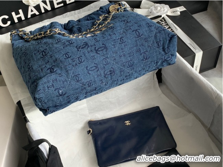 Trendy Design CHANEL 22 HANDBAG Denim AS3262 blue&gold