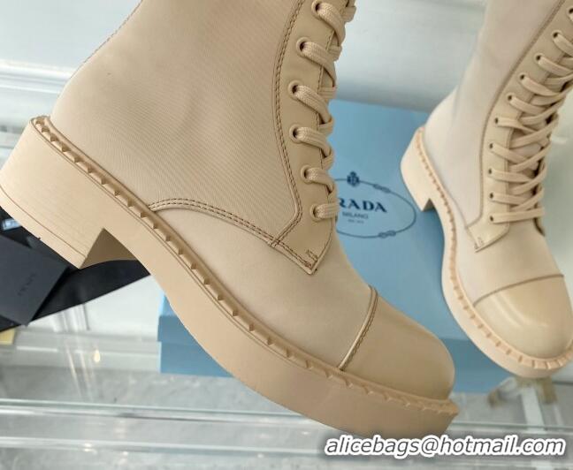 Sumptuous Prada Brushed Leather and Re-Nylon Lace-up High Boots Desert Beige 070432