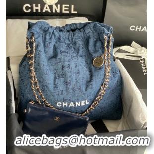 Well Crafted CHANEL 22 HANDBAG Denim AS3262 blue&white