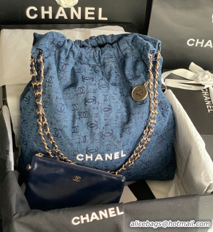 Well Crafted CHANEL 22 HANDBAG Denim AS3262 blue&white