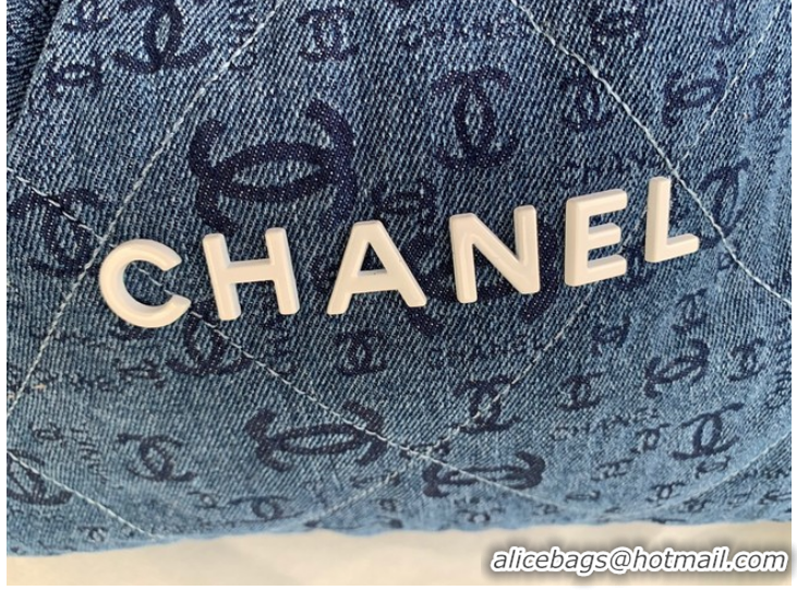 Well Crafted CHANEL 22 HANDBAG Denim AS3262 blue&white