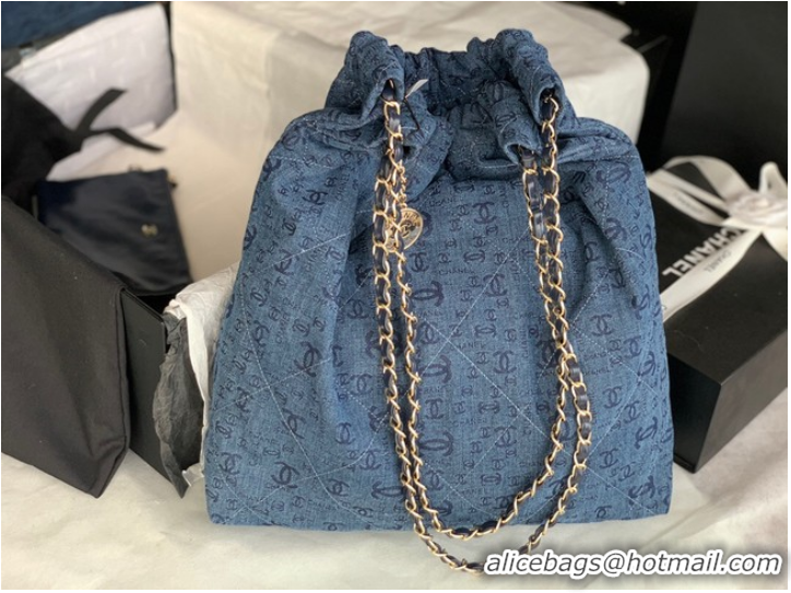 Well Crafted CHANEL 22 HANDBAG Denim AS3262 blue&white