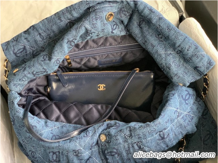 Well Crafted CHANEL 22 HANDBAG Denim AS3262 blue&white