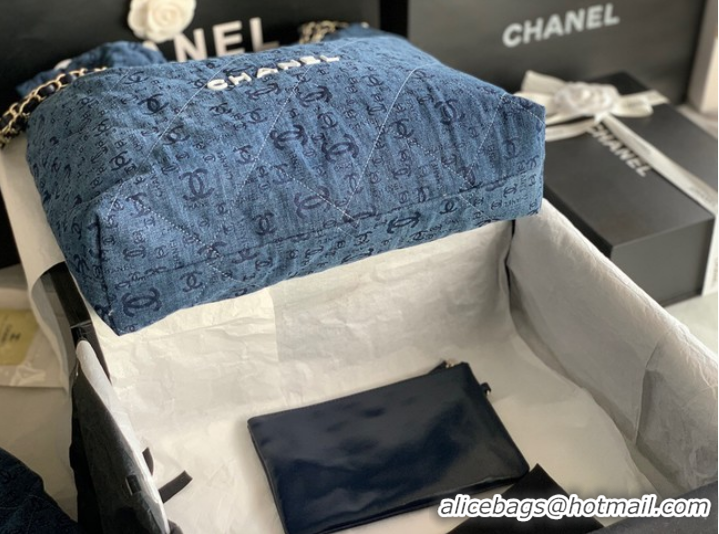 Well Crafted CHANEL 22 HANDBAG Denim AS3262 blue&white