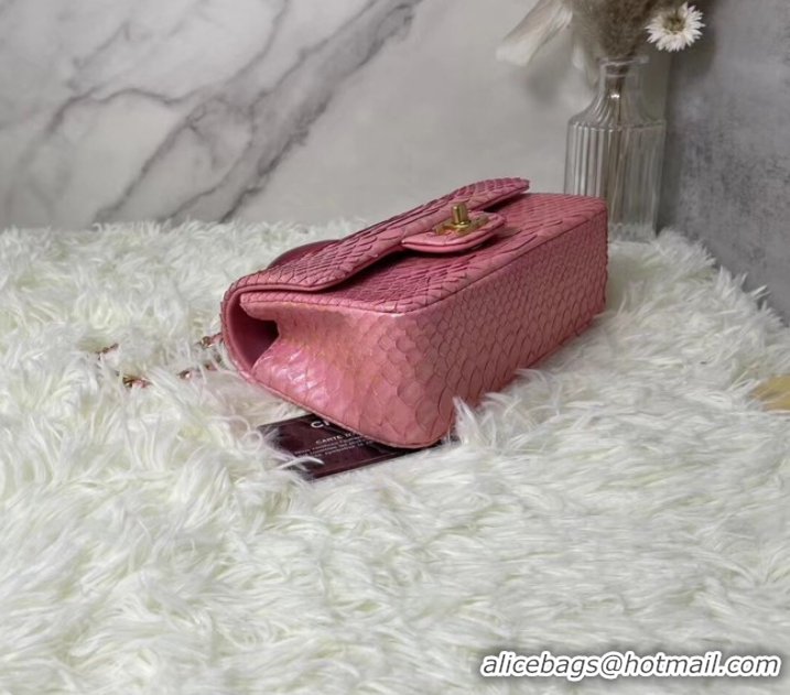 Top Quality Chanel Snake skin mini flap bag with top handle AS2431 Pearlescent Pink