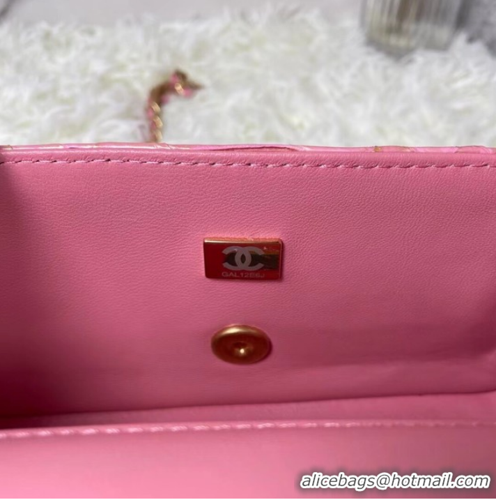 Top Quality Chanel Snake skin mini flap bag with top handle AS2431 Pearlescent Pink