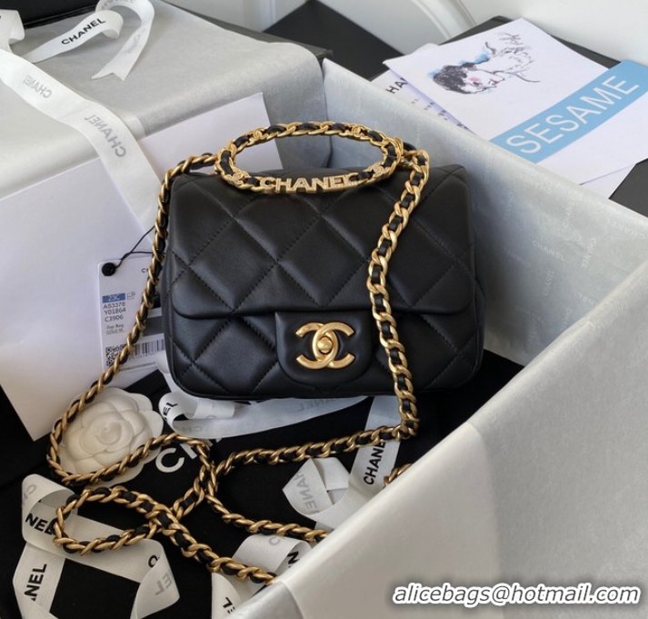 Top Grade Chanel MINI FLAP BAG Lambskin & Gold-Tone Metal AS3450 black