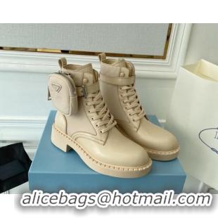 Fashion Prada Brushed Leather and Re-Nylon Ankle Boots with Pouch Desert Beige 070434