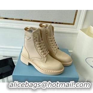 Hot Style Prada Brushed Leather and Re-Nylon Ankle Boots 1T782M Desert Beige