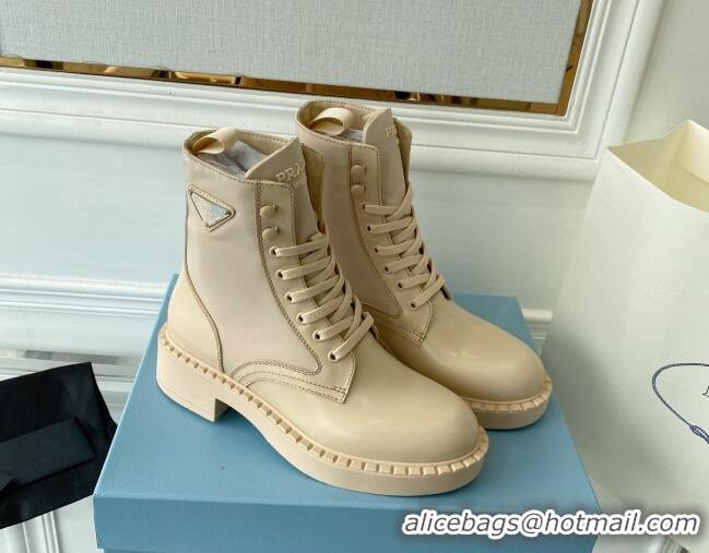 Hot Style Prada Brushed Leather and Re-Nylon Ankle Boots 1T782M Desert Beige