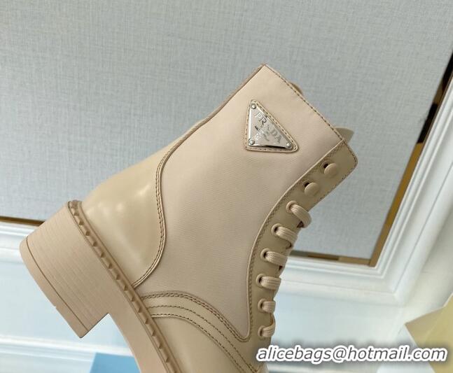 Hot Style Prada Brushed Leather and Re-Nylon Ankle Boots 1T782M Desert Beige