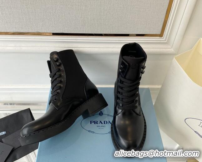 Grade Quality Prada Brushed Leather and Re-Nylon Ankle Boots 1T782M Black