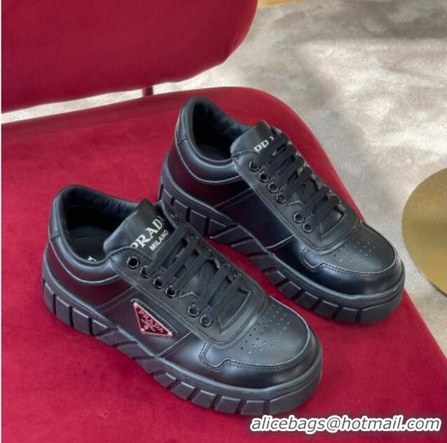 Hot Style Prada Logo Leather Sneakers Black 070443