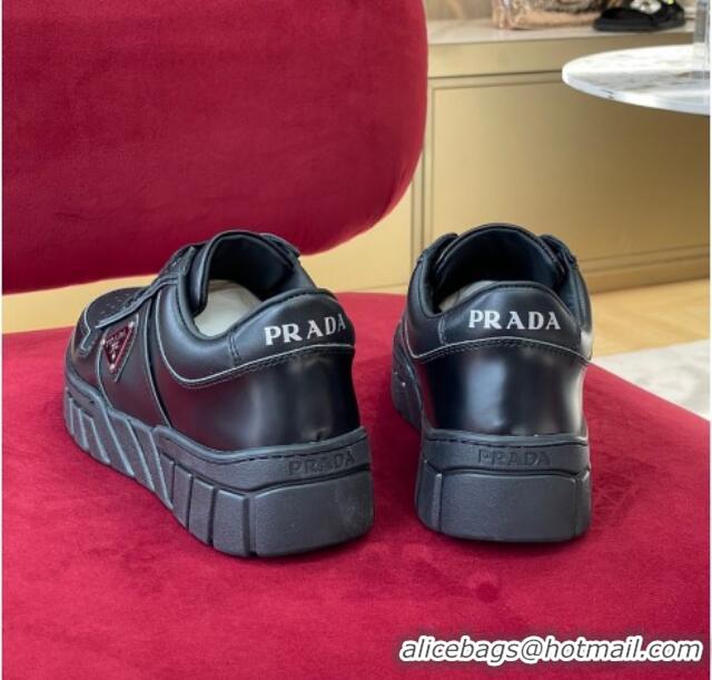 Hot Style Prada Logo Leather Sneakers Black 070443