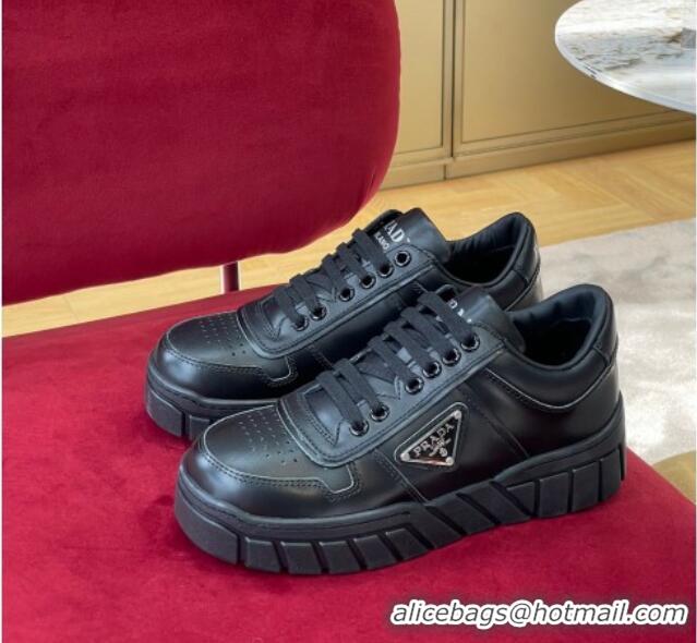 Hot Style Prada Logo Leather Sneakers Black 070443