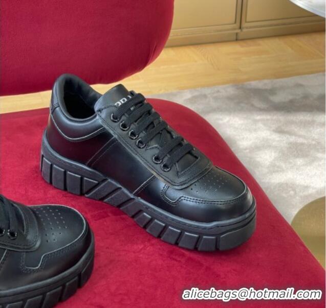 Hot Style Prada Logo Leather Sneakers Black 070443