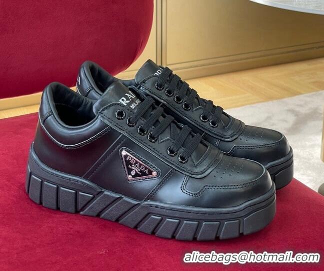 Hot Style Prada Logo Leather Sneakers Black 070443