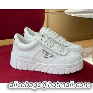 Good Quality Prada Logo Leather Sneakers White 070444