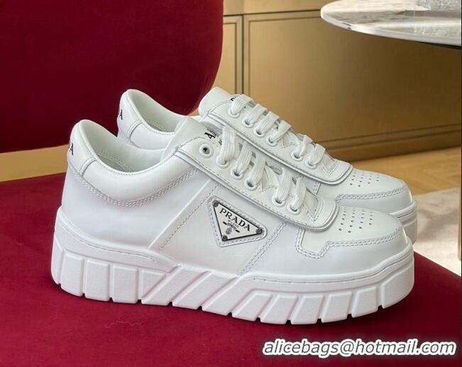 Good Quality Prada Logo Leather Sneakers White 070444