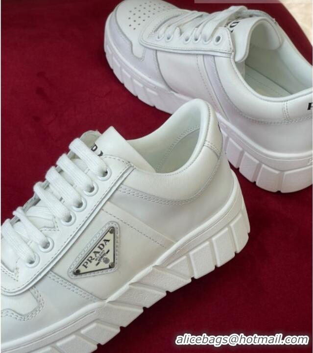 Good Quality Prada Logo Leather Sneakers White 070444