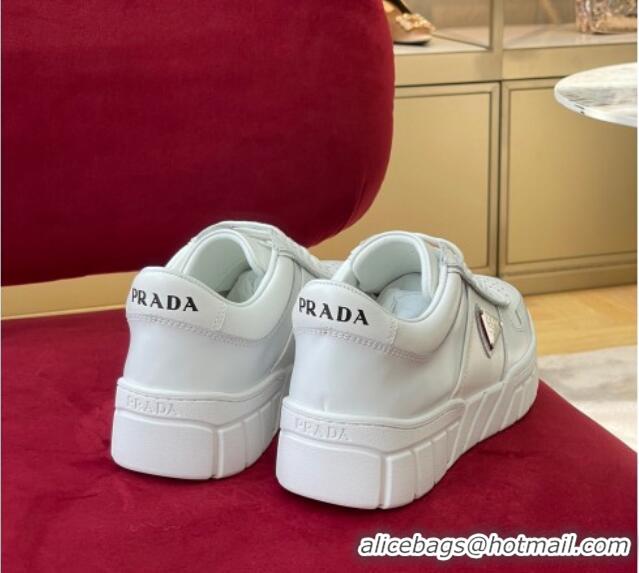 Good Quality Prada Logo Leather Sneakers White 070444