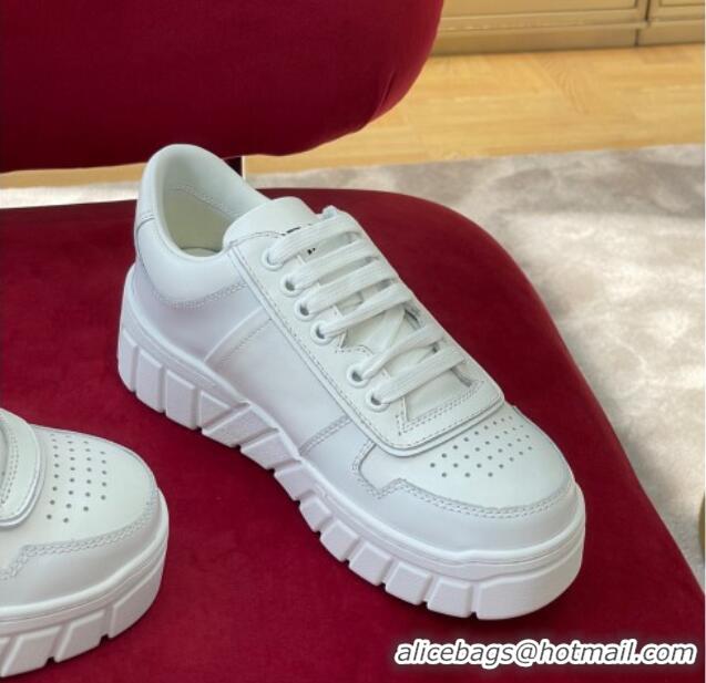 Good Quality Prada Logo Leather Sneakers White 070444