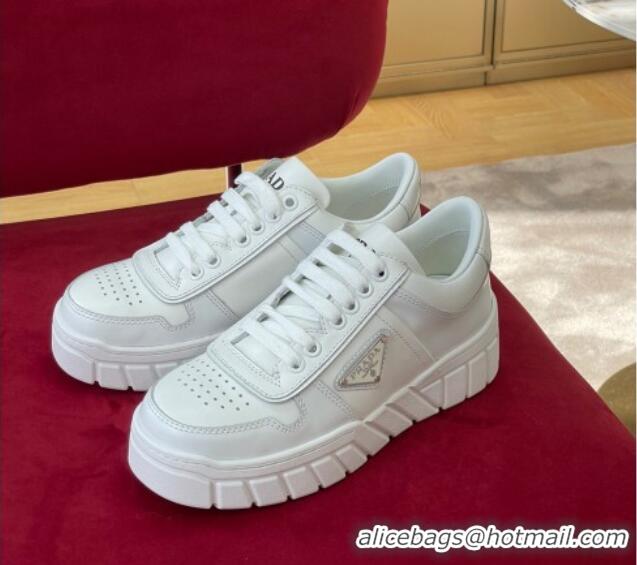 Good Quality Prada Logo Leather Sneakers White 070444