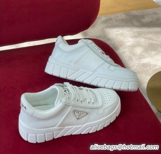 Good Quality Prada Logo Leather Sneakers White 070444