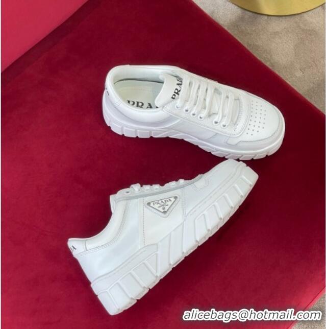 Good Quality Prada Logo Leather Sneakers White 070444