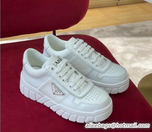 Good Quality Prada Logo Leather Sneakers White 070444