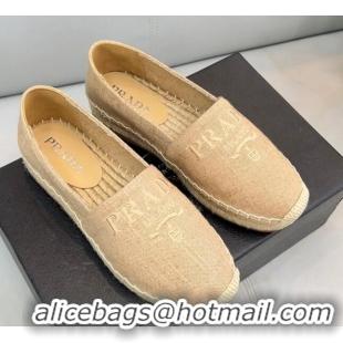 Sumptuous Prada Logo Linen Espadrilles Beige 071160