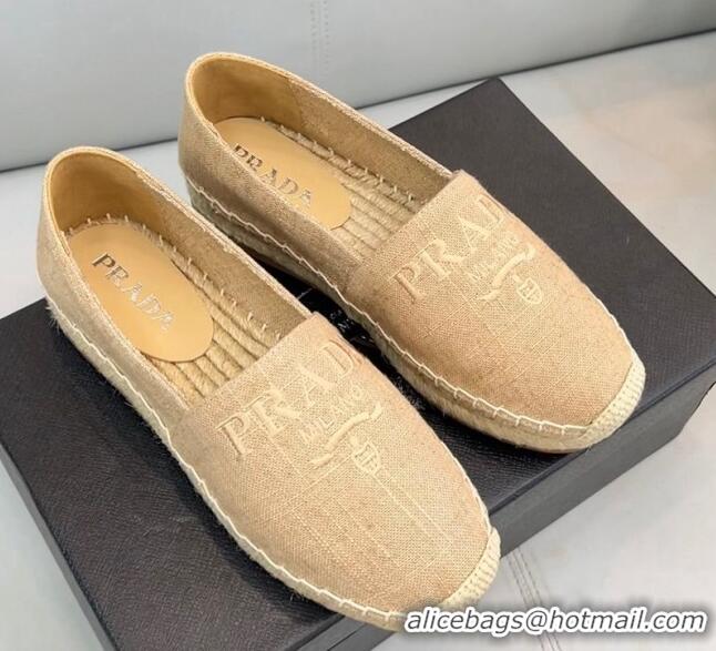 Sumptuous Prada Logo Linen Espadrilles Beige 071160